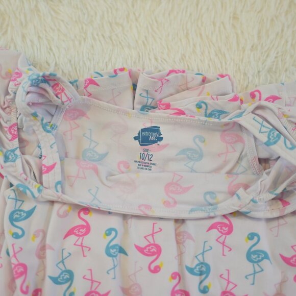 Extremely Me Girls Flamingo Cold Shoulder Ruffled Fit Flare Dress Size 10/12 - Picture 3 of 3